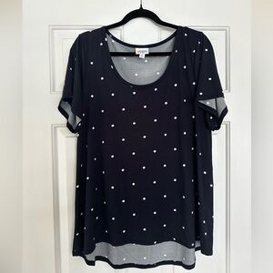 Lularoe top navy with white polka dots XL